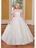 Cap Sleeves Ivory Lace Organza Keyhole Back Flower Girl Dress